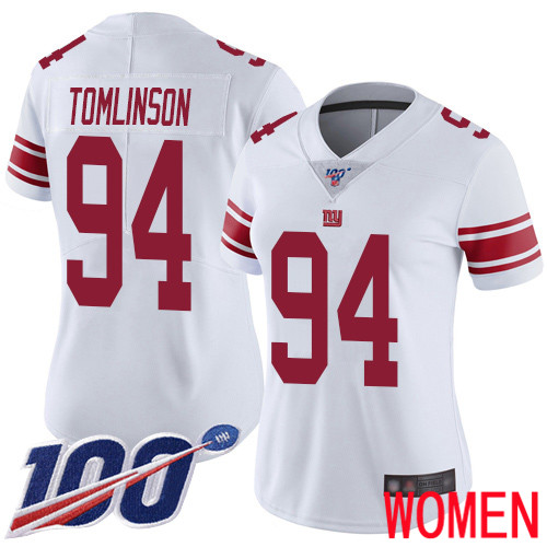 Women New York Giants #94 Dalvin Tomlinson White Vapor Untouchable Limited Player 100th Season Football NFL Jersey